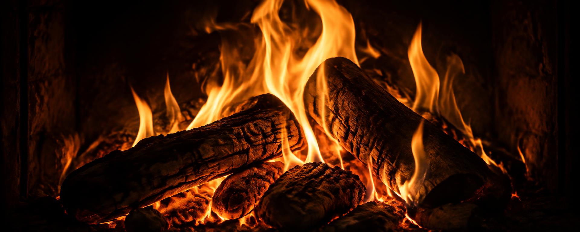 Slow burning fireplace flames